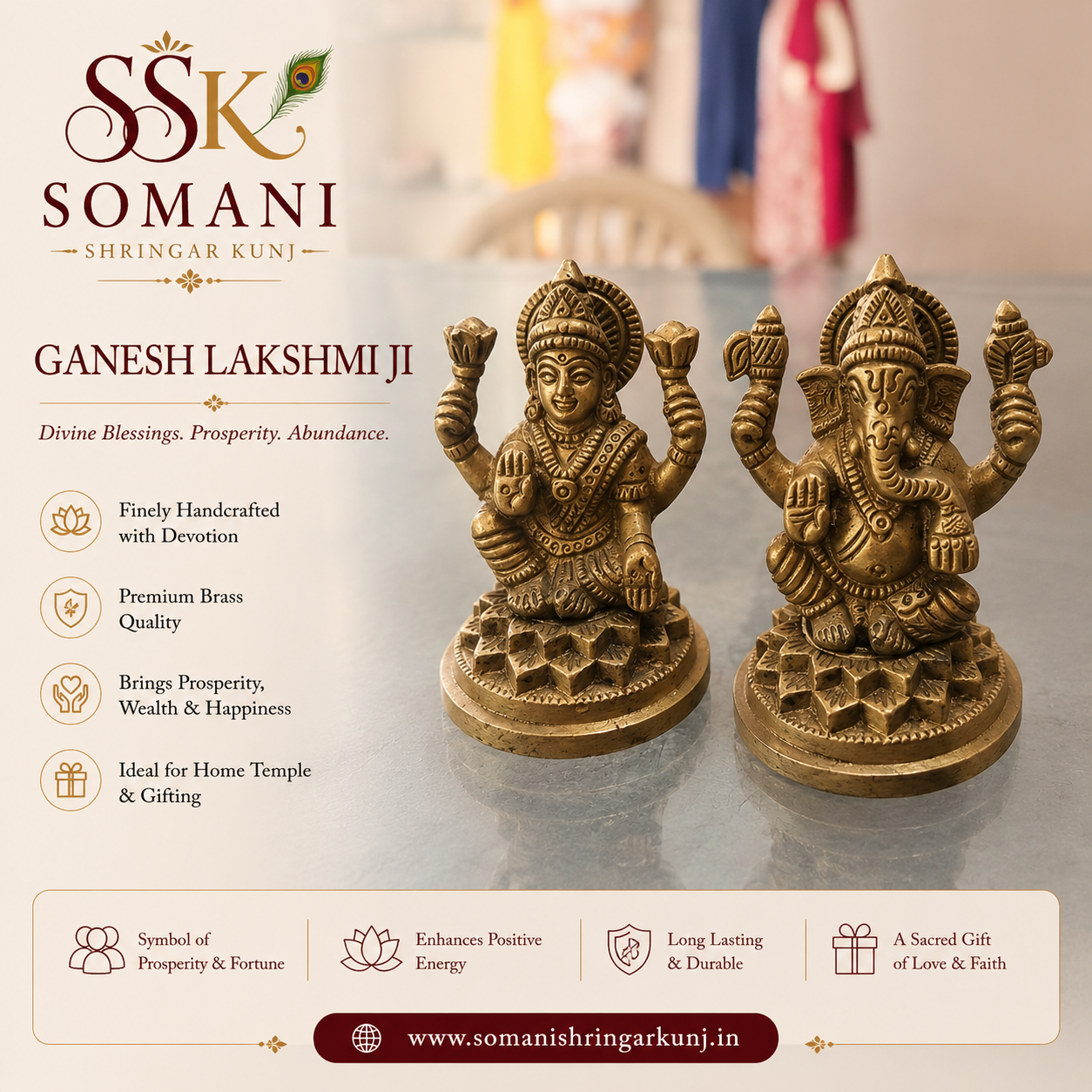 Brass Lakshmi Ganesh Idol Set for Home Temple & Diwali Decor
