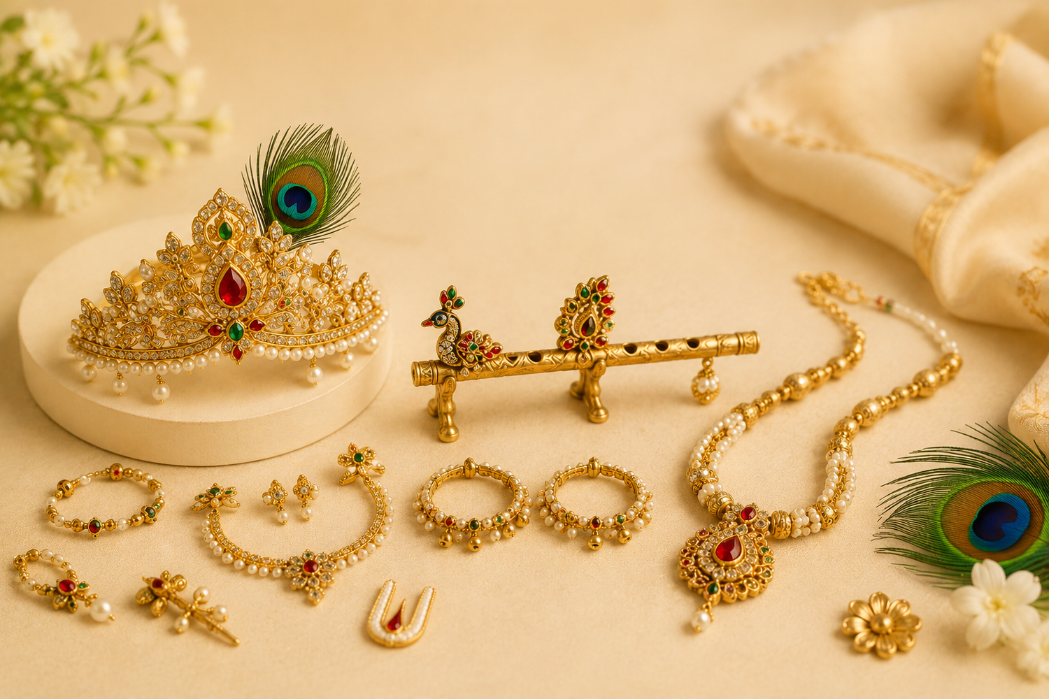 Ladoo Gopal and Shree Ji Accessories Collection - Mala, Mukut, Bansuri, Payal and much more